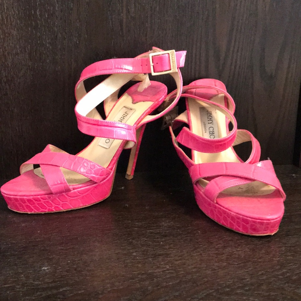 Hot pink Jimmy Choo platform strappy heels